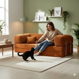 MONAMI Dechome 180 x 90 Midinest Kanepe | Yatakli Koltuğu | Fitilli Kadife Yıkanır | Orginal Sünger|modern Kanepe - Turuncu