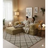 MONAMI Dechome 200X200 Köşe Takımı |kadife | Köşe Koltuk | Modüler Köşe Takımı | Yataklı L Koltuk | Fitilli Kadife | Yıkanabilir Fitilli Kadife Kumaş - Bej