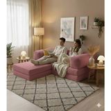 MONAMI Dechome 200X200 Köşe Takımı |kadife | Köşe Koltuk | Modüler Köşe Takımı | Yataklı L Koltuk | Fitilli Kadife | Yıkanabilir Fitilli Kadife Kumaş - Pembe