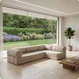 MONAMI Dechome 300X200 Teddy Serisi Köşe Açık Uzanma Modüler Koltuk | Yıkanabilir Corduroy Kumaş | Çok Fonksiyonlu Yer Yatağıyeny Fitilli Kadife | Köşe Koltuk | Köşe Takımı | Modüler Köşe Takımı - Krem
