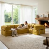MONAMI Dechome 300X200 Teddy Serisi Köşe Kapali| Uzanma Modüler Koltuk | Yıkanabilir Corduroy Kumaş | Çok Fonksiyonlu Yer Yatağıyeny Fitilli - Hardal