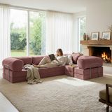 MONAMI Dechome 300X200 Teddy Serisi Köşe Kapali| Uzanma Modüler Koltuk | Yıkanabilir Corduroy Kumaş | Çok Fonksiyonlu Yer Yatağıyeny Fitilli - Pembe