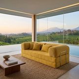 MONAMI Dechome Meganest 200x100 Modern Fitilli Kadife Kanepe| Yatak Olabilen, Dayanıklı Orta Sert Sünger, Yıkanabilir Kılıf - Hardal - 200x100 MegaNest
