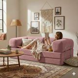 MONAMI Dechome Meganest 200x100 Modern Fitilli Kadife Kanepe| Yatak Olabilen, Dayanıklı Orta Sert Sünger, Yıkanabilir Kılıf - Pembe - 200x100 MegaNest