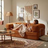 MONAMI Dechome Meganest 200x100 Modern Fitilli Kadife Kanepe| Yatak Olabilen, Dayanıklı Orta Sert Sünger, Yıkanabilir Kılıf - Turuncu - 200x100 MegaNest