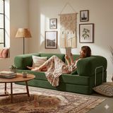 MONAMI Dechome Meganest 200x100 Modern Fitilli Kadife Kanepe| Yatak Olabilen, Dayanıklı Orta Sert Sünger, Yıkanabilir Kılıf - Yeşil - 200x100 MegaNest