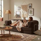 MONAMI Dechome Meganest Modern Fitilli Kadife Kanepe| Yatak Olabilen, Dayanıklı Orta Sert Sünger, Yıkanabilir Kılıf - Kahve - 200x100 MegaNest