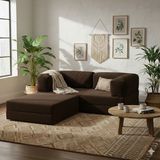 MONAMI Dechome Yeny Fitilli Kadife | Köşe Koltuk | 160X160 Köşe Takımı | Modüler Köşe Takımı | Yataklı L Koltuk | Fitilli Kadife - Kahve