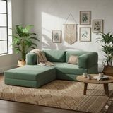 MONAMI Dechome Yeny Fitilli Kadife | Köşe Koltuk | 160X160 Köşe Takımı | Modüler Köşe Takımı | Yataklı L Koltuk | Fitilli Kadife - Yeşil