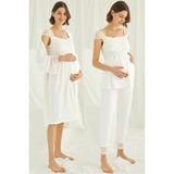 MONAMİSE 18202303 Kadın Ekru Hamile Lohusa Seti Sabahlık Gecelik Pijama Takım