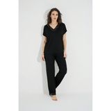 Monamise 18494 Siyah Dantelli Kısa Kollu V Yakalı Kadın Pijama Takımı
