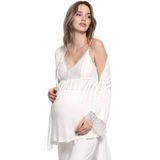 Monamise Hamile Lohusa Sabahlıklı Pijama Takım, 3'lü Set, Ekru, L Beden