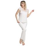 MONAMİSE Kadın Kısa Kollu Pijama Takımı, Ekru, L Beden