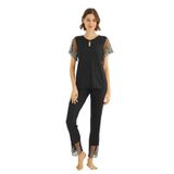 Monamise Kadın Siyah Kısa Kollu Pijama Takım, Pamuklu, Bisiklet Yaka, 2XL