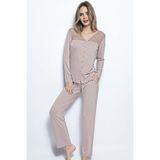 Monamise Kadın Uzun Kollu Pijama Takımı, Dantel Detaylı, Vizon, S Beden