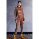 Monamise Kadın Uzun Kollu Pijama Takımı, Tarçın, S Beden