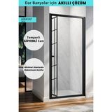 Monaqua Armont Duşakabin Ön Cephe Katlanır Akordiyon Kapı Siyah Alüminyum Profil Karolaj Çizgili Temperli Cam - 96 cm