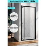 Monaqua Armont Duşakabin Ön Cephe Katlanır Akordiyon Kapı Siyah Alüminyum Profil Şeffaf Temperli Cam - 76 cm
