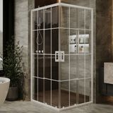 Monaqua Arteko Duşakabin Kare - Beyaz Profil - Karolaj Beyaz Çizgili 5mm Cam - 70 x 95