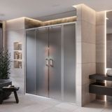 Monaqua Arteko Duşakabin Ön Cephe, 2 Sabit 2 Kayar - Parlak Eloksal Alüminyum Profil - Satine Buzlu 5mm Cam - 159