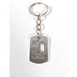 Moncuk design 50 Cent Tasarımlı Gümüş Renk Metal Plaka Anahtarlık - Hip Hop Stil Künye Aksesuar