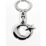 Moncuk design Gümüş Renkli Ay Yıldızlı 3 Boyutlu Metal Anahtarlık