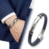 Moncuk Design İsim Yazılabilir Mavi Siyah Deri Ve Beyaz Titanyum Kilit Bileklik 33513B15D6