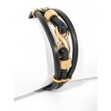 Moncuk design Sonsuzluk Figürlü Gold Detaylı Deri Erkek Bileklik - Modern ve Zarif Tasarım