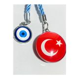 Moncuk design Türk Bayraklı Cam Boncuklu ve Nazar Boncuklu Anahtarlık