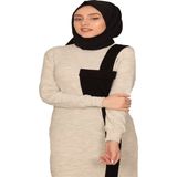 Moncy Butik Cepli Elbise 3001-2 Krem - Siyah - Siyah - Krem - Standart