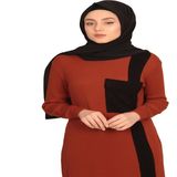 Moncy Butik Cepli Elbise 3001-7 Kiremit - Siyah - Standart