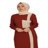 Moncy Butik Cepli Elbise 3001-8 Kiremit - Krem - Standart