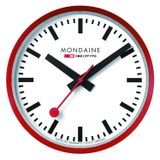 Mondaine Duvar Saati A990.Clock.11SBC 25 cm - Resmi İsviçre Demiryolları Saati Kırmızı İkinci El Kırmızı Alüminyum Gövde Toza Dayanıklı, Kırmızı