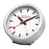Mondaine Mini duvar saati ve çalar saat, alüminyum gövdeli, tik tak sesi çıkaran saniye ibresi, renk: Gümüş/gri, Cam: Mineral cam, A997.MCAL.16SBB.1
