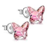 Monemel Kristal Pembe Taşlı Kelebek Kolye Küpe Set (Altın Kaplama)