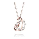 Monemel Swarovski Taşlı Çift Kalp Rose Gold Kolye (Altın Kaplama) Sevgililer Günü Hediyesi