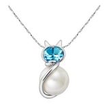 Monemel Swarovski Taşlı İncili Kedi Kolye (Altın Kaplama) Sevgililer Günü Hediyesi, Yeni Yıl Hediyesi - Yılbaşı Hediyesi