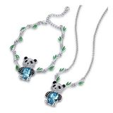 Monemel Swarovski Taşlı Özel Tasarım Panda Kolye ve Bileklik Set (Altın Kaplama) Sevgililer Günü Hediyesi Yeni Yıl Hediyesi - Yılbaşı Hediyesi