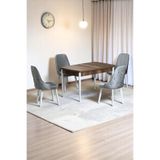 Monera Ceviz 80 x 132 Açılabilen Sunta Masa Metal Ayaklı Mutfak Masası Takımı 4 Gri Sandalye