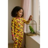 Moni Kız Çocuk Likralı Penye Kaliteli Papağan Baskılı Pijama Takımı - Sarı - 5 Yaş