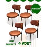 Moni Tasarım Luna Sandalye - 4 Lü Set Metal Ayaklı Sandalye - Siyah Metal Ayak Yeşil Deri - Yüksek Taşıma Kapasitesi - 4'lü