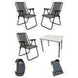 Moniev Litea 3 Adet Kamp Sandalyesi Katlanır Piknik Sandalye ve Bardaklık Gri + Katlanır Mdf Masa Gri, mnv_litea_3_mdf