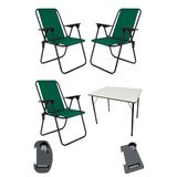 Moniev Litea 3 Adet Kamp Sandalyesi Katlanır Piknik Sandalye ve Bardaklık Yeşil + Katlanır Mdf Masa Yeşil, mnv_litea_3_mdf