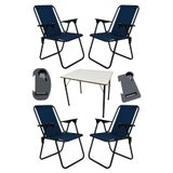 Moniev Litea 4 Adet Kamp Sandalyesi Katlanır Piknik Sandalye ve Bardaklık Lacivert + Katlanır Mdf Masa Lacivert, mnv_litea_4_mdf