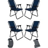 Moniev Litea 4 Adet Kamp Sandalyesi Katlanır Piknik Sandalye ve Bardaklık Lacivert