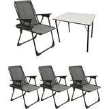Moniev Natura 4 Adet Kamp Sandalyesi Katlanır Piknik Sandalye Oval Bardaklıklı Gri + MDF Masa - Polyester