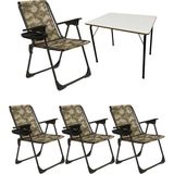 Moniev Natura 4 Adet Kamp Sandalyesi Katlanır Piknik Sandalye Oval Bardaklıklı Kamuflaj + MDF Masa - Polyester