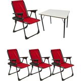 Moniev Natura 4 Adet Kamp Sandalyesi Katlanır Piknik Sandalye Oval Bardaklıklı Kırmızı + MDF Masa - Polyester