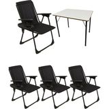 Moniev Natura 4 Adet Kamp Sandalyesi Katlanır Piknik Sandalye Oval Bardaklıklı Siyah + MDF Masa - Polyester