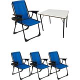 Moniev Natura Mavi 4 Adet Katlanır Piknik Sandalye Oval Bardaklıklı Kamp Sandalyesi Katlanır MDF Masa